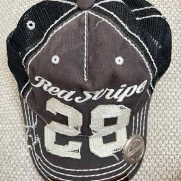 Red Stripe Beer Hat With Bottle Opener on Brim - Picture 1 of 5
